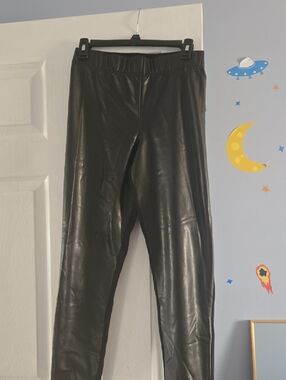 Black Faux Leather Leggings with Elastic Waist